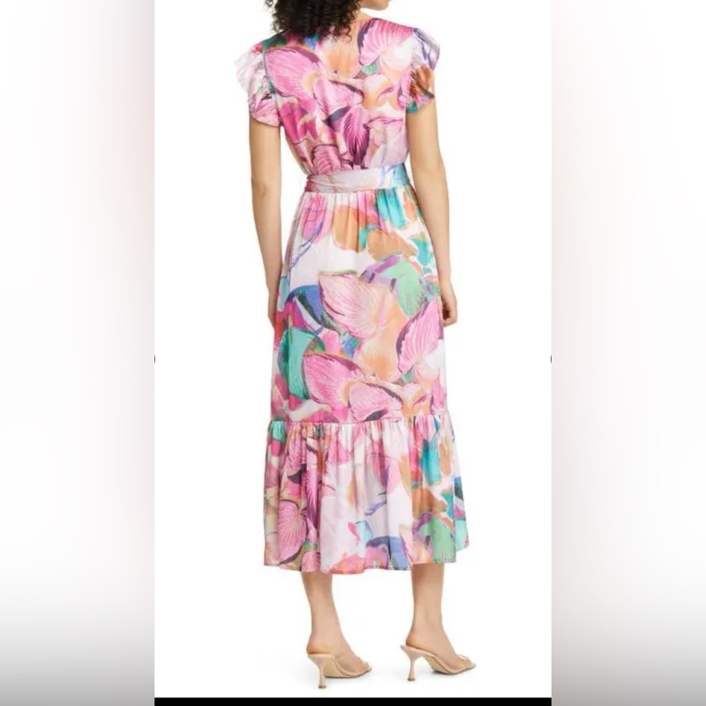 Sam Edelman Colorburst Leaf Print Faux Wrap Midi Dress - Picture 2 of 5